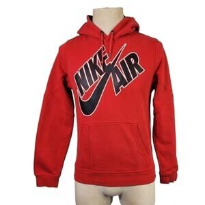 Nike Air Mens Small Hooded Sweatshirt Classic Logo Red Black FLAWED Athletic
